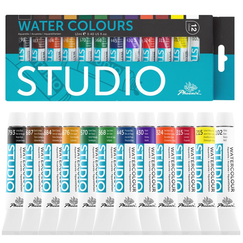 PHOENIX Watercolor Paint Tubes Set - 12x12ml / 0.4 Fl Oz Non-toxic Water Color Paint Adult Set, Watercolors Painting Supplies Art Paints for Beginners - Image 1
